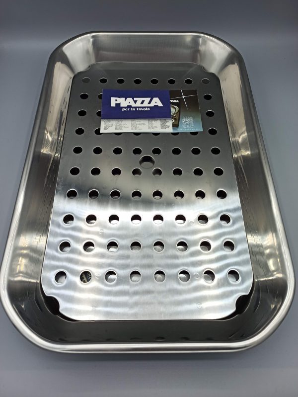 Piatto Rettangolare Inox 18/10 Satinato Fondo cm 4,5 con Griglia